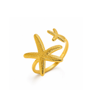 Golden starfish double finger ring for women
