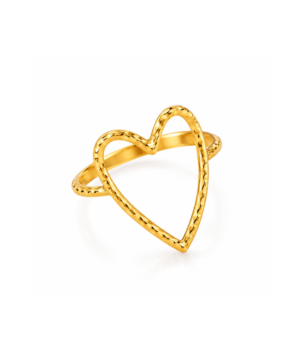 Golden heart open design ring for women