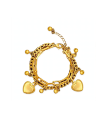Gold-tone heart charm link bracelet for women