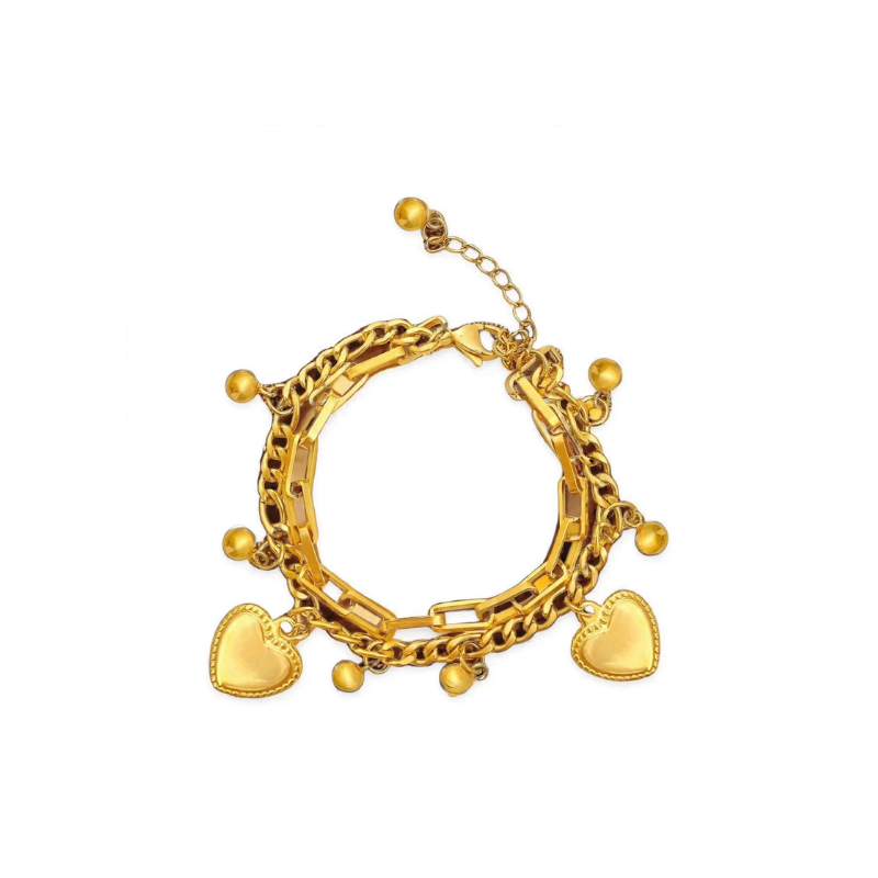 Gold-tone heart charm link bracelet for women