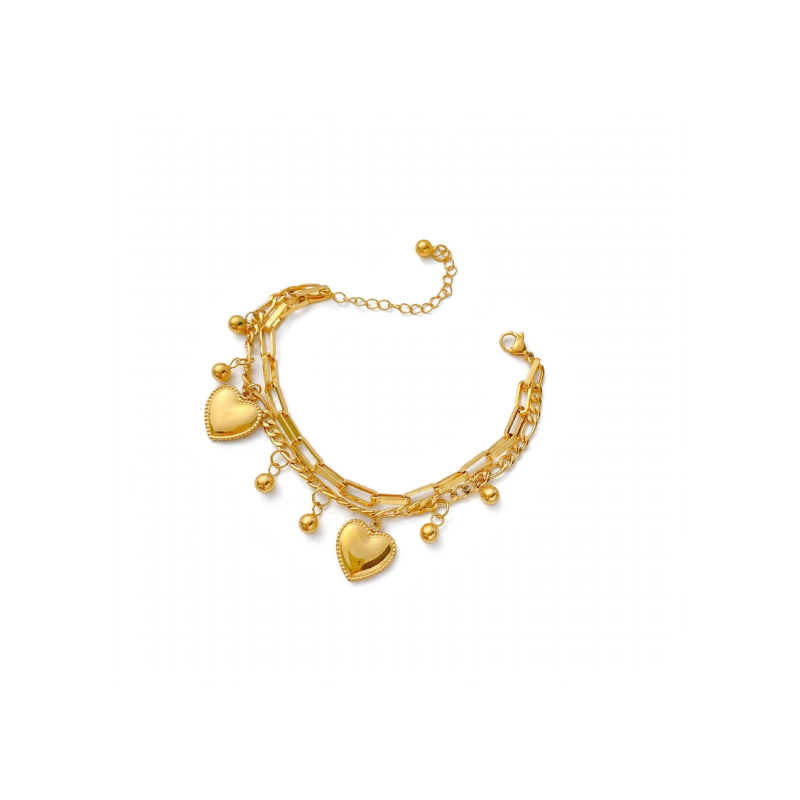 Gold-Tone Heart Charm Link Bracelet for Women - Image 2