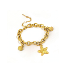 Gold-tone seashell and starfish charm link bracelet for women