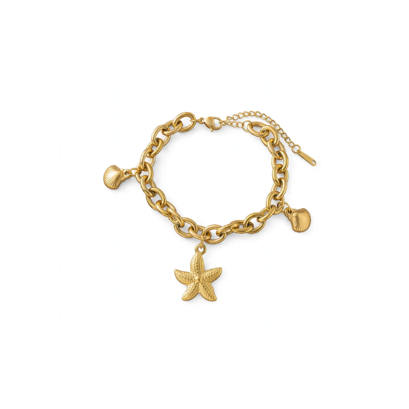 Gold-Tone Seashell & Starfish Charm Link Bracelet for Women - Image 2