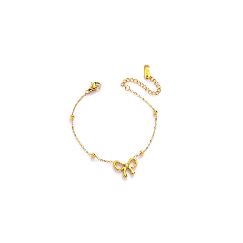 Gold Plated Bow Charm Chain Bracelet - Image 2