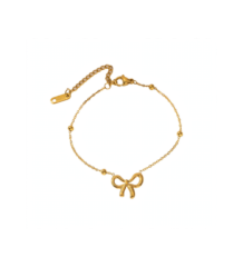 Gold plated bow charm chain bracelet for women