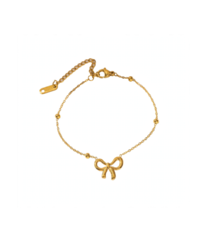 Gold plated bow charm chain bracelet for women