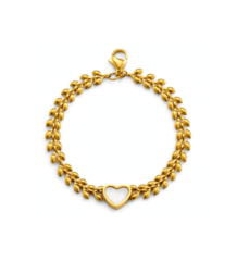 Gold leaf chain bracelet with white heart charm for women