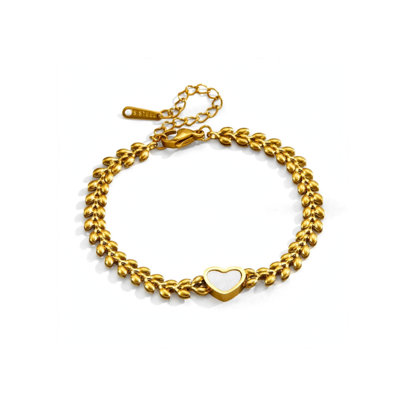 Gold Plated Leaf Heart Bracelet for Women - - Image 2