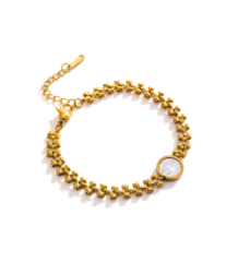 Gold plated floral bracelet with round white stone