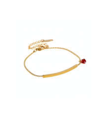 Gold plated bar bracelet with red heart charm for women