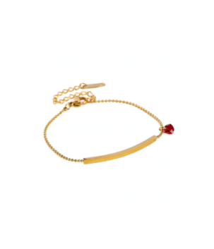 Gold plated bar bracelet with red heart charm for women