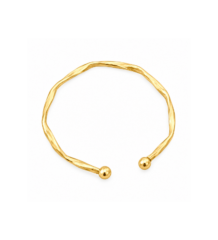 Golden open-end bracelet with two round decorative beads
