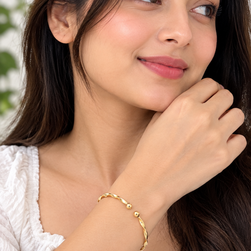 Golden Beaded Open-End Bracelet for Women - Image 3