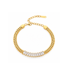 Gold-tone leaf design bracelet with silver-tone centre detailing