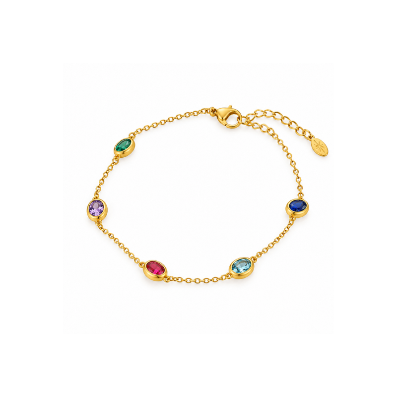 Multicolor oval stone gold-tone bracelet for women