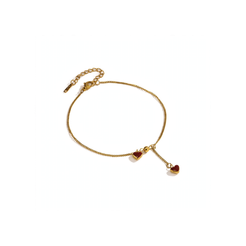 Red heart charm gold-tone bracelet for women