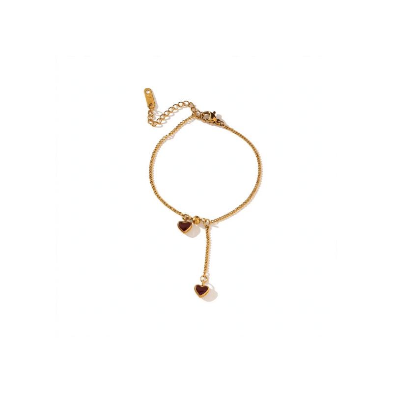 Red Heart Charm Gold-Tone Bracelet for Women - Image 2