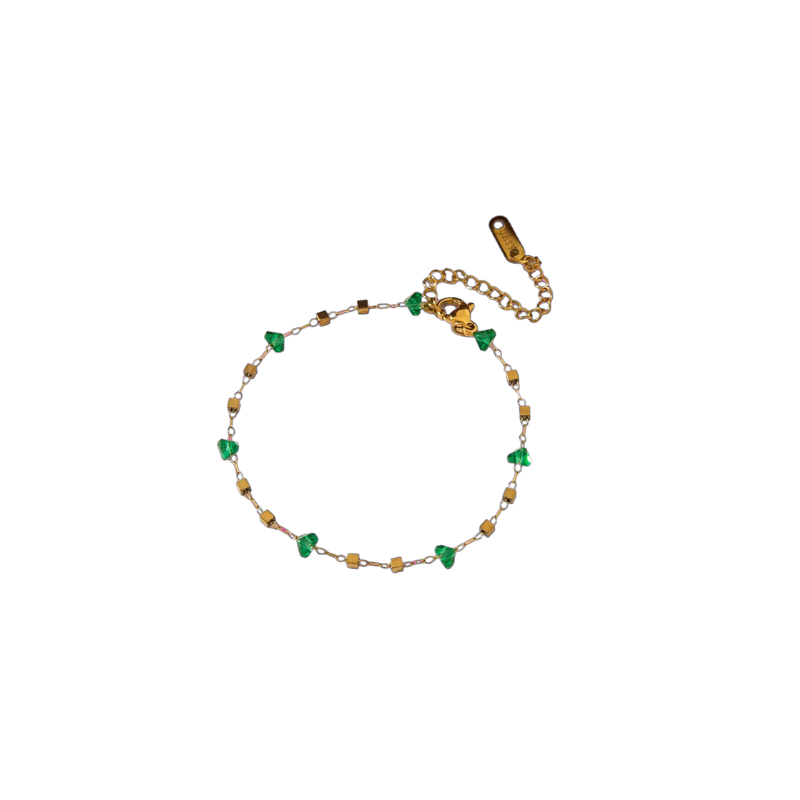 Dainty Gold-Tone & Green Heart Bead Minimalist Bracelet - Image 2