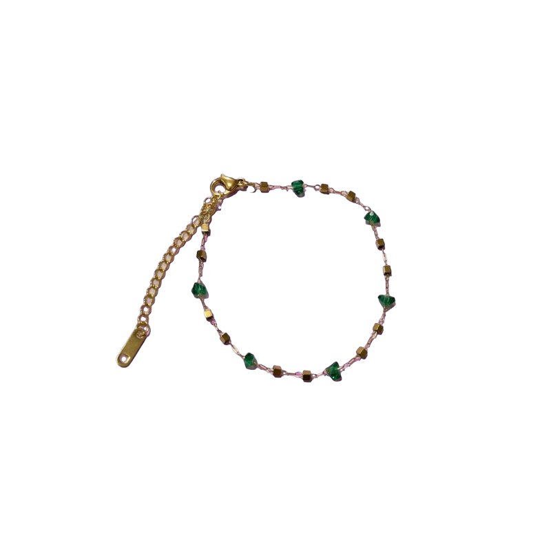 Dainty Gold-Tone & Green Heart Bead Minimalist Bracelet - Image 3