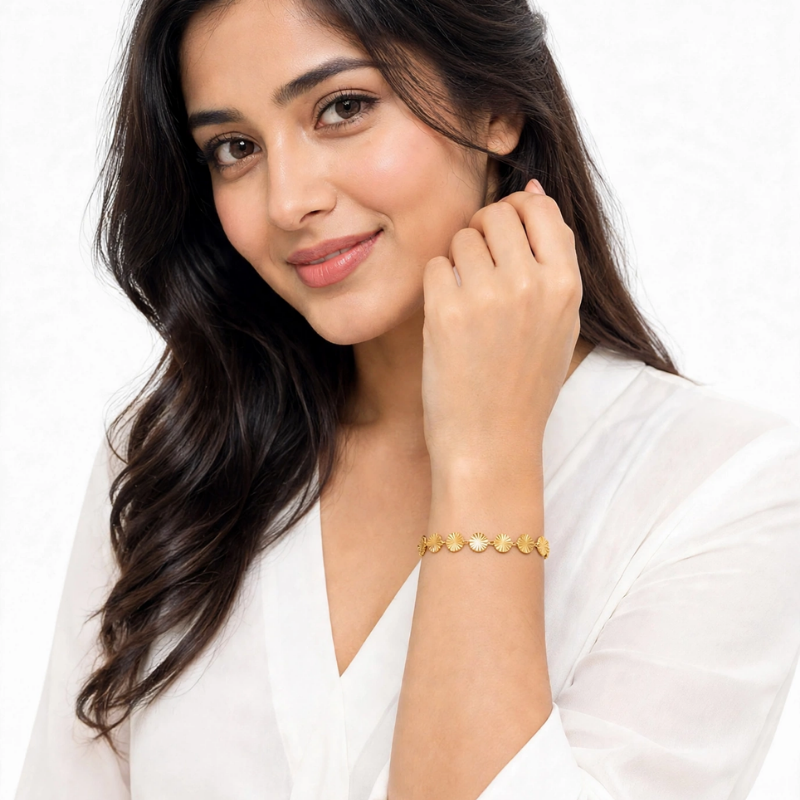 Gold-Tone Textured Sunburst Disc Bracelet - Image 4