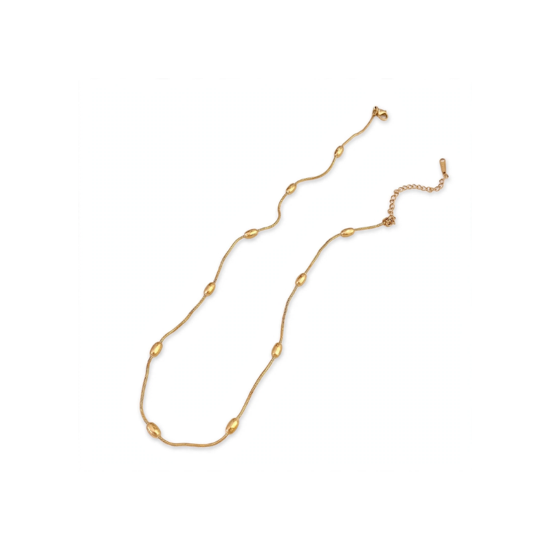 Gold-Tone Snake Chain Station Bracelet with Oval Beads - Image 2
