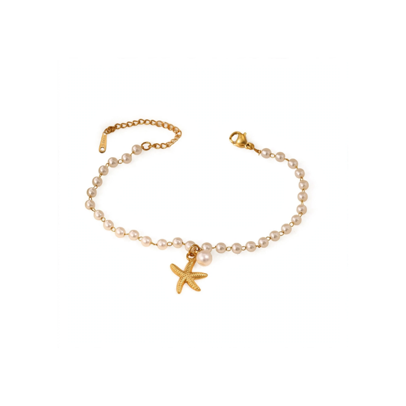 Gold Starfish Pendant Necklace with Pearl Chain for Women - Image 2