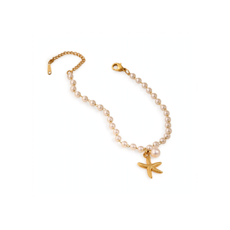 Gold Starfish Pendant Necklace with Pearl Chain for Women - Image 3