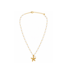 Gold starfish pendant necklace with white pearl chain for women and girls beach jewellery