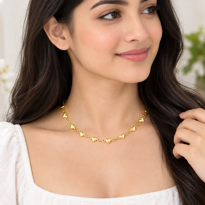 Gold Heart Choker Necklace for Women - Image 3