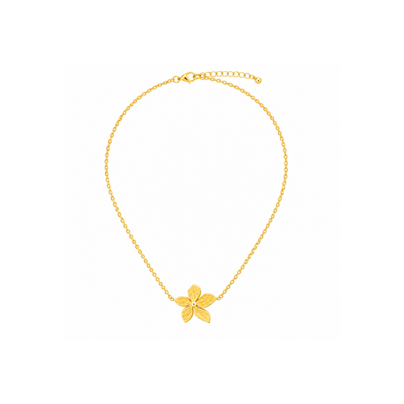 Gold 5 petal flower pendant necklace for women with dainty chain choker daily wear