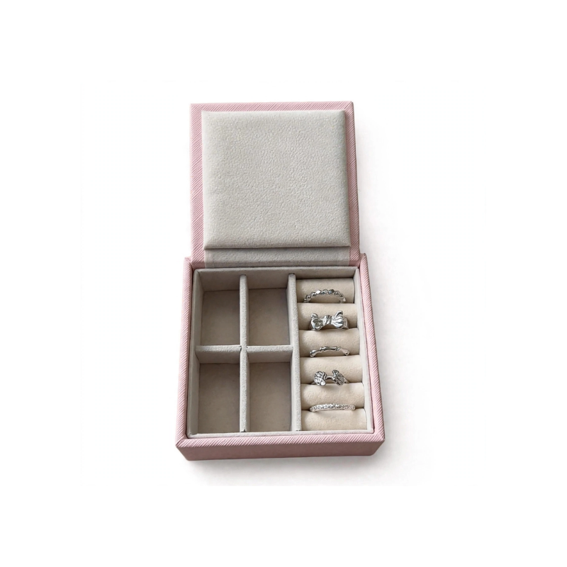 Pink Portable Jewelry Organizer Box – Multi-Compartment Travel Storage Case for Rings, Earrings & Accessories - Image 3