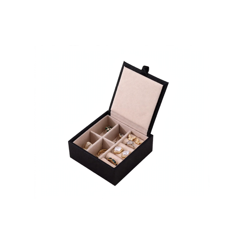 Black Portable Jewelry Organizer Box – Multi-Compartment Travel Storage Case for Rings, Earrings & Accessories - Image 2