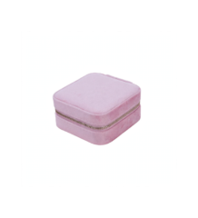 Luxury pink velvet jewelry box closed with gold zipper - portable travel case