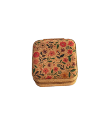 Jewelsta cork jewelry box closed with blooming red flowers print vintage design