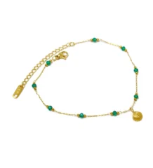 Gold plated green bead bracelet with seashell charm for women adjustable chain bracelet